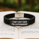 Veterinarian Funny Gifts from Friends for Men I Can't Keep Calm I'm A Veterinarian Glide lock Clasp Bracelet, Graduation Unique Gifts, Adjustable Black Stainless Steel Silicone - Image 2